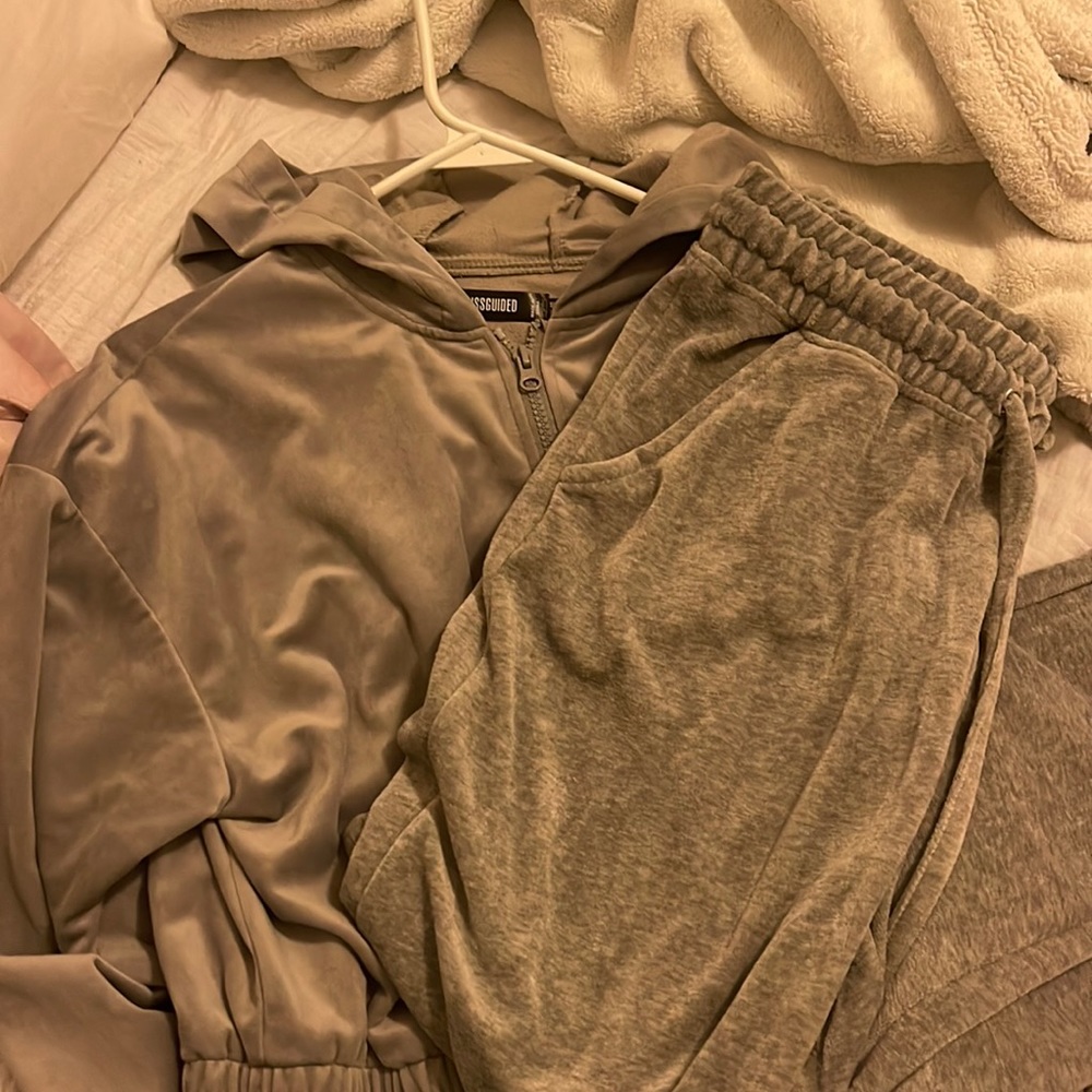 matching grey velour sweatsuit